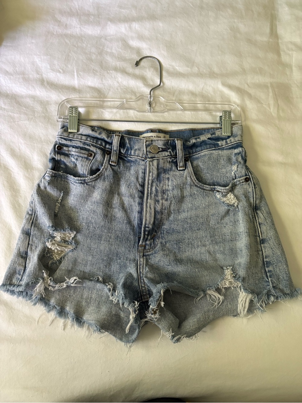 Abercrombie & Fitch Light Blue Distressed High-Rise Denim Shorts